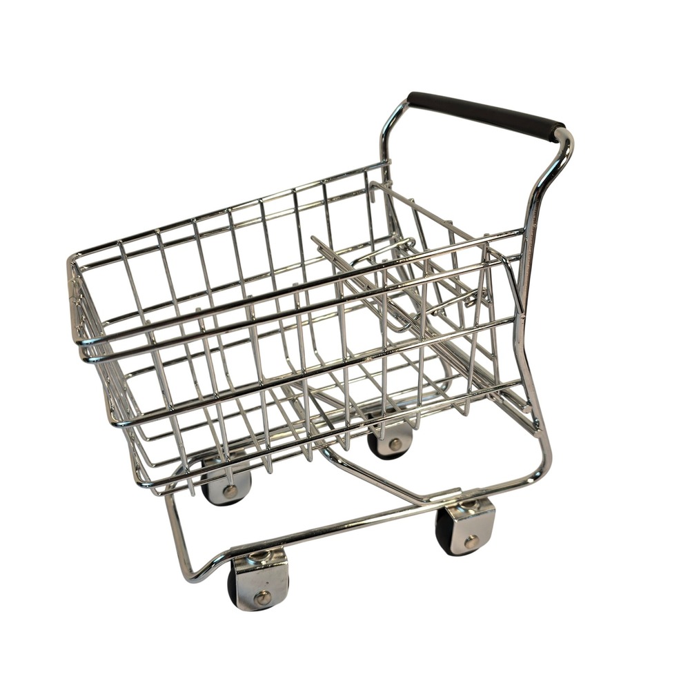 Miniature Metal Shopping Cart Toy Chrome Grocery Basket with Folding Seat
